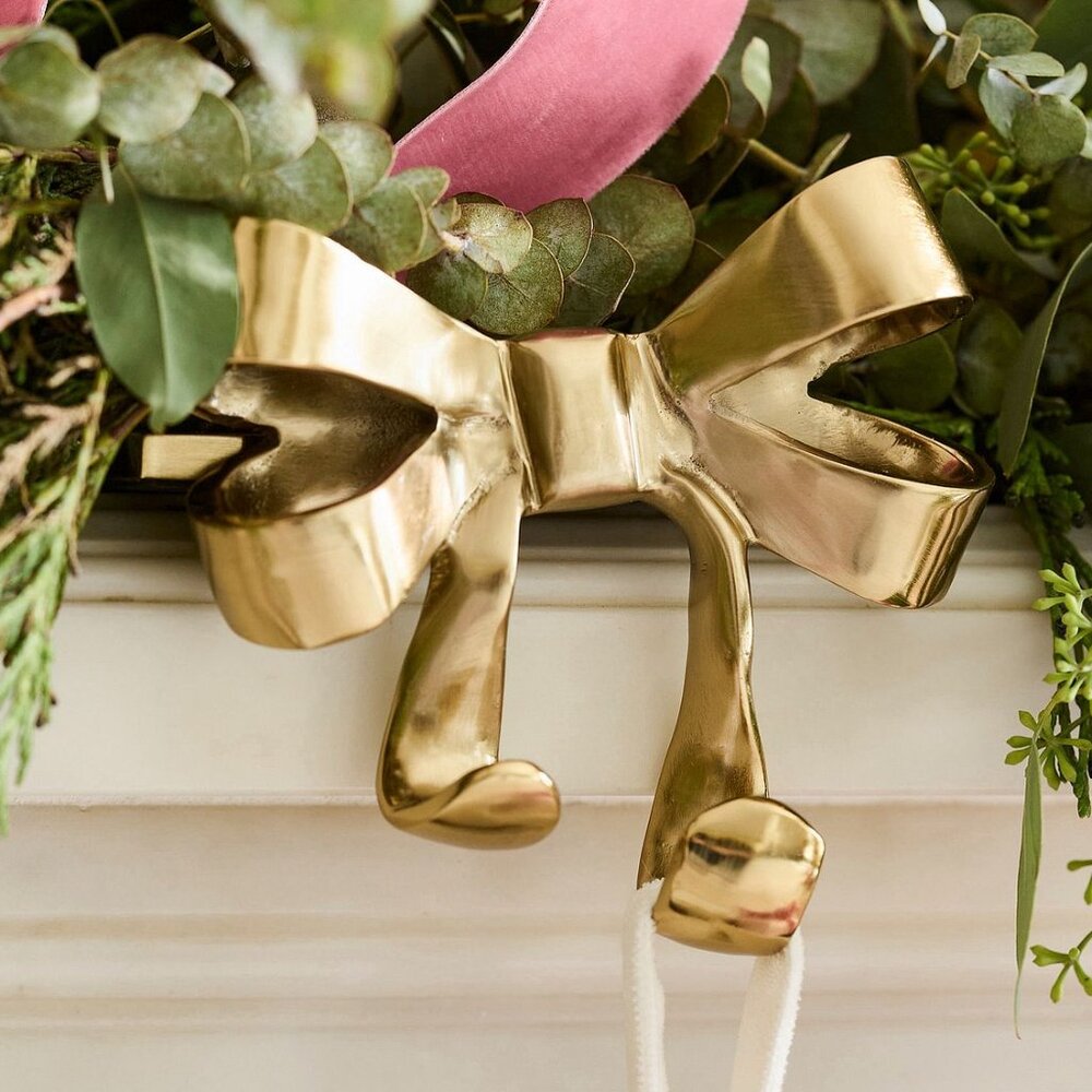 LoveShackFancy x Pottery Barn Bow Stocking Holders in Gold Holiday Christmas NEW